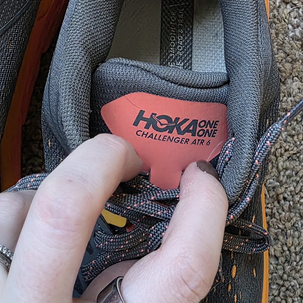 Hoka Gray and Orange Trail Running Shoes - Picture 3 of 4
